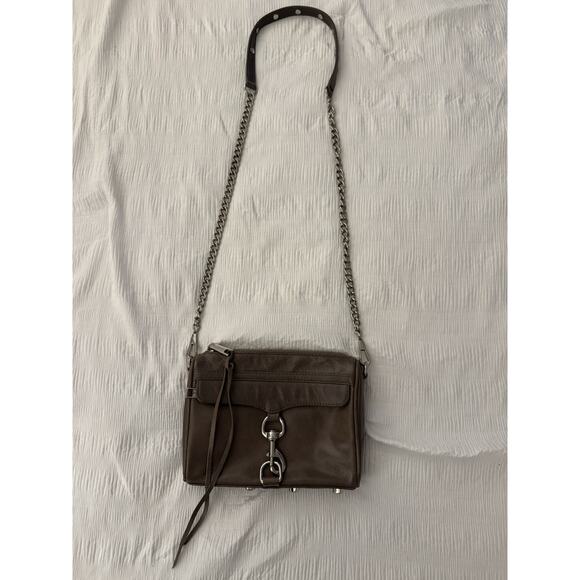 Rebecca Minkoff Mini MAC Leather Crossbody Bag Taupe Silver Hardware - Picture 1 of 14